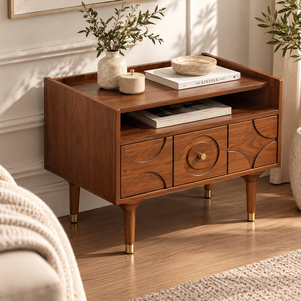 Beeston Yellow Wood Bedside Table with Drawers
