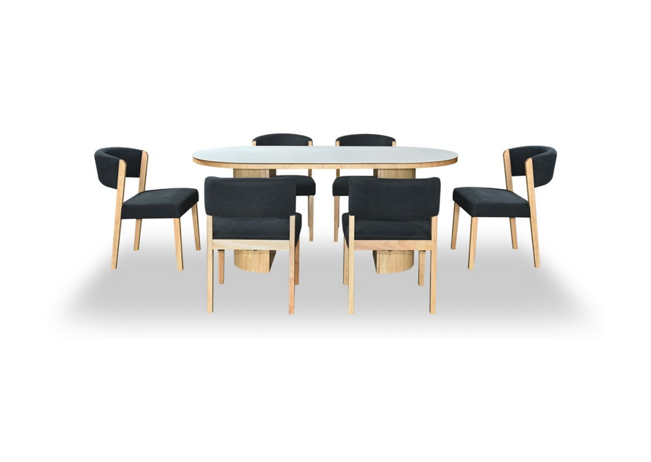 Lona Dining Set (1 Table + 6 Chair) by Wood Haven