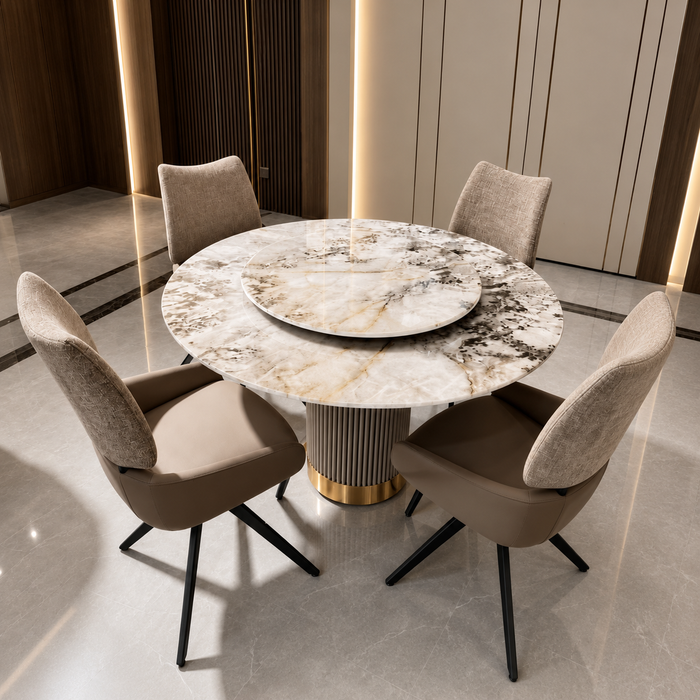 1.35m Round Marble Dining Set (1+4)