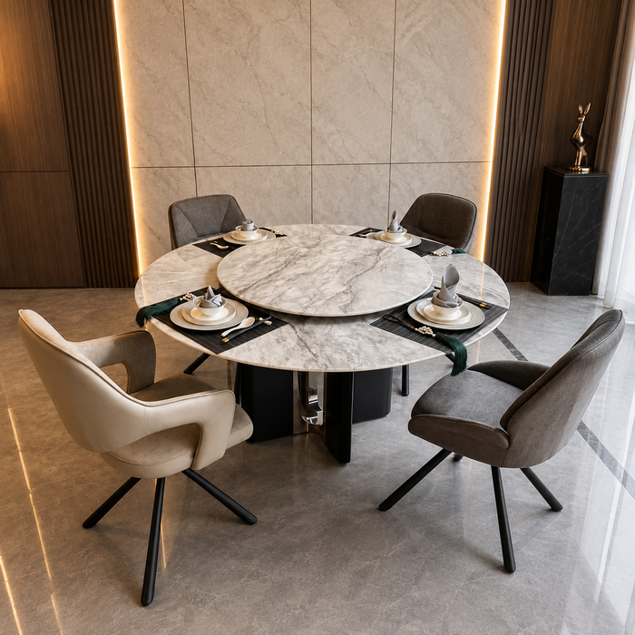 1.5m Round Marble Dining Set (1+4)