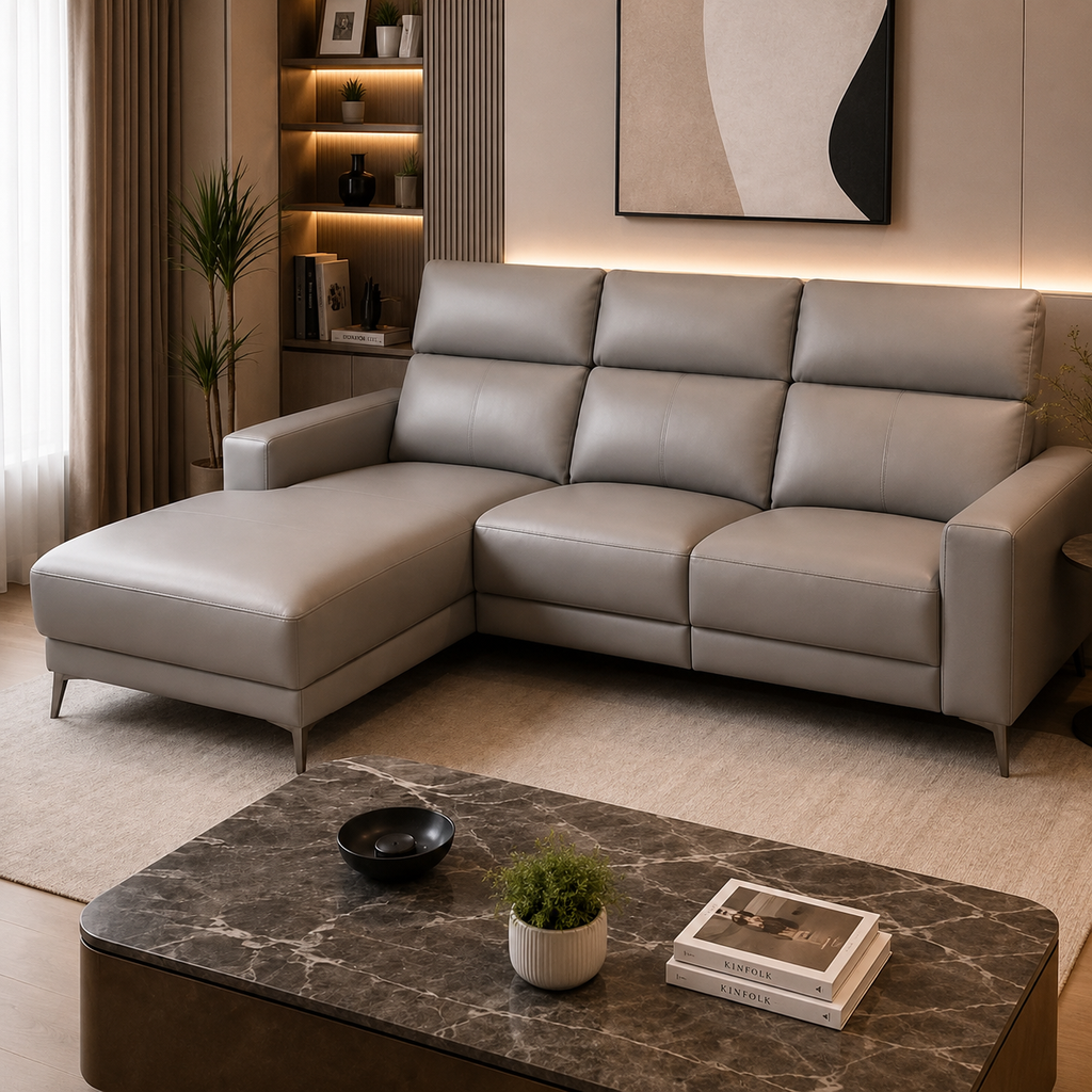 L-Shape Half Leather Recliner Sofa