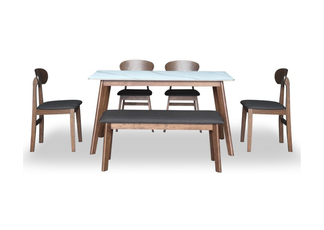 Seridin Dining Set (1 Table + 4 Chair + 1 Bench) by Wood Haven