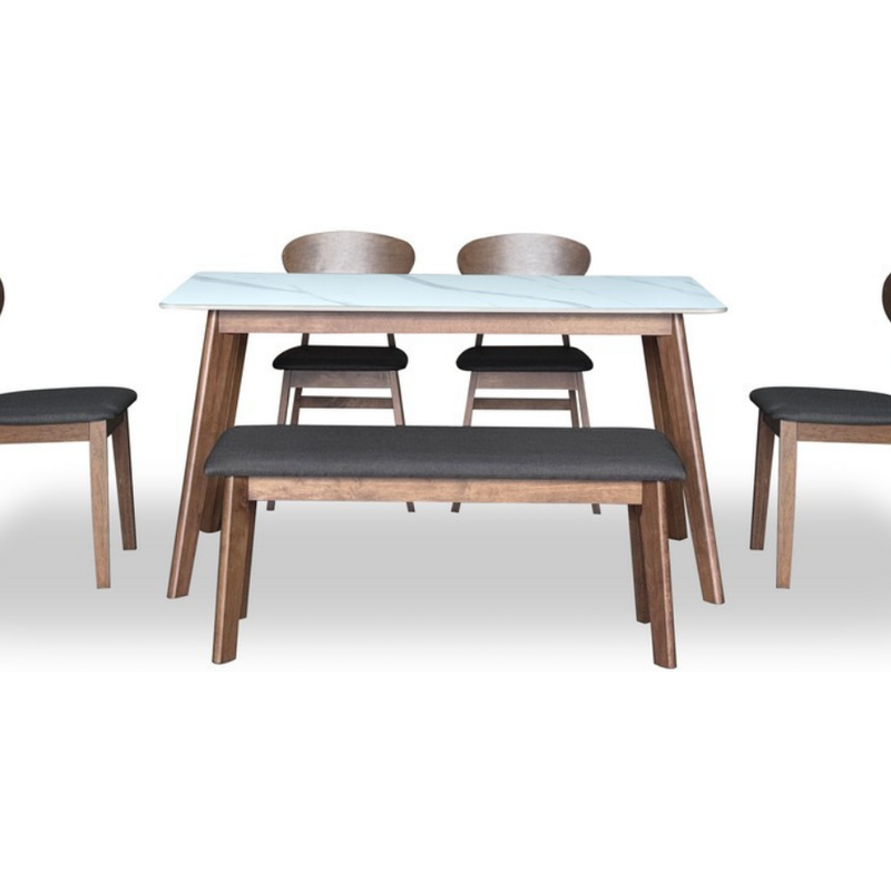 Seridin Dining Set (1 Table + 4 Chair + 1 Bench) by Wood Haven