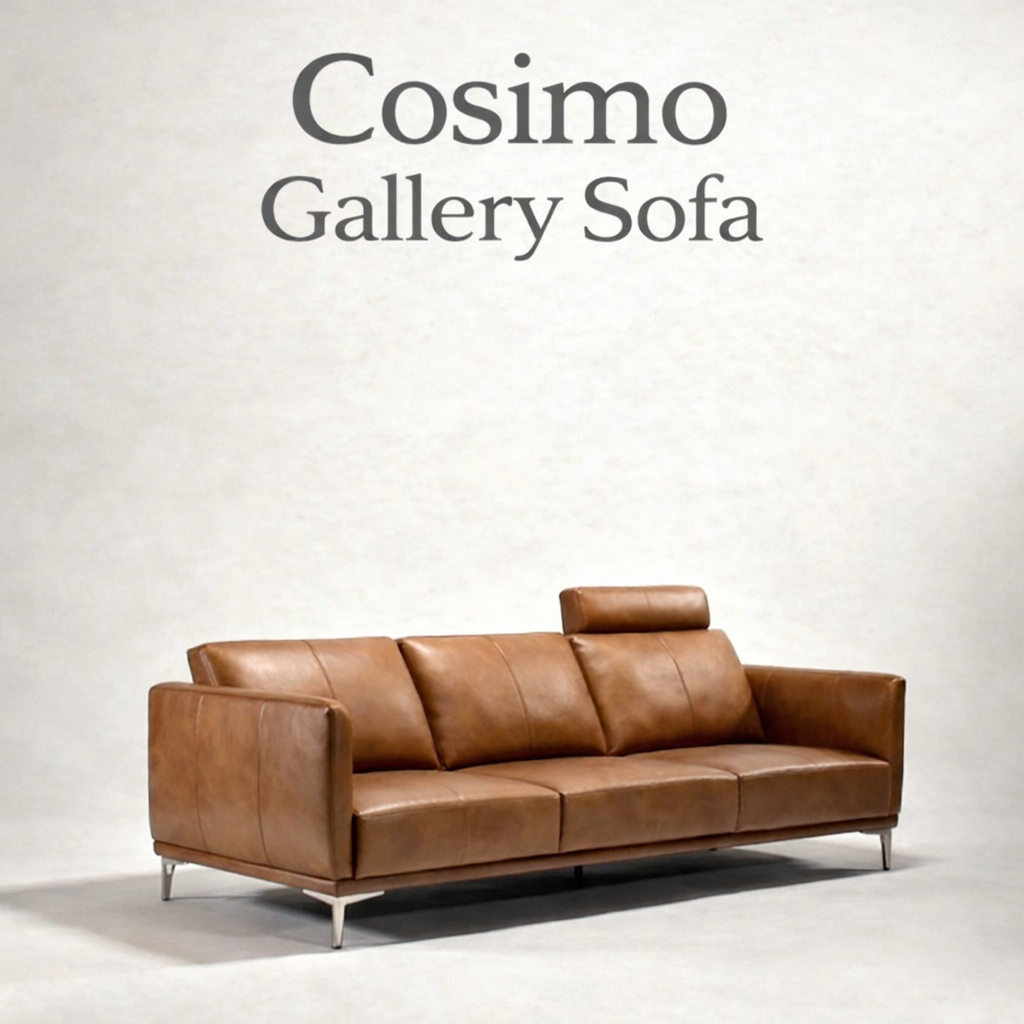 3 Seater Leather Modern Brown Sofa