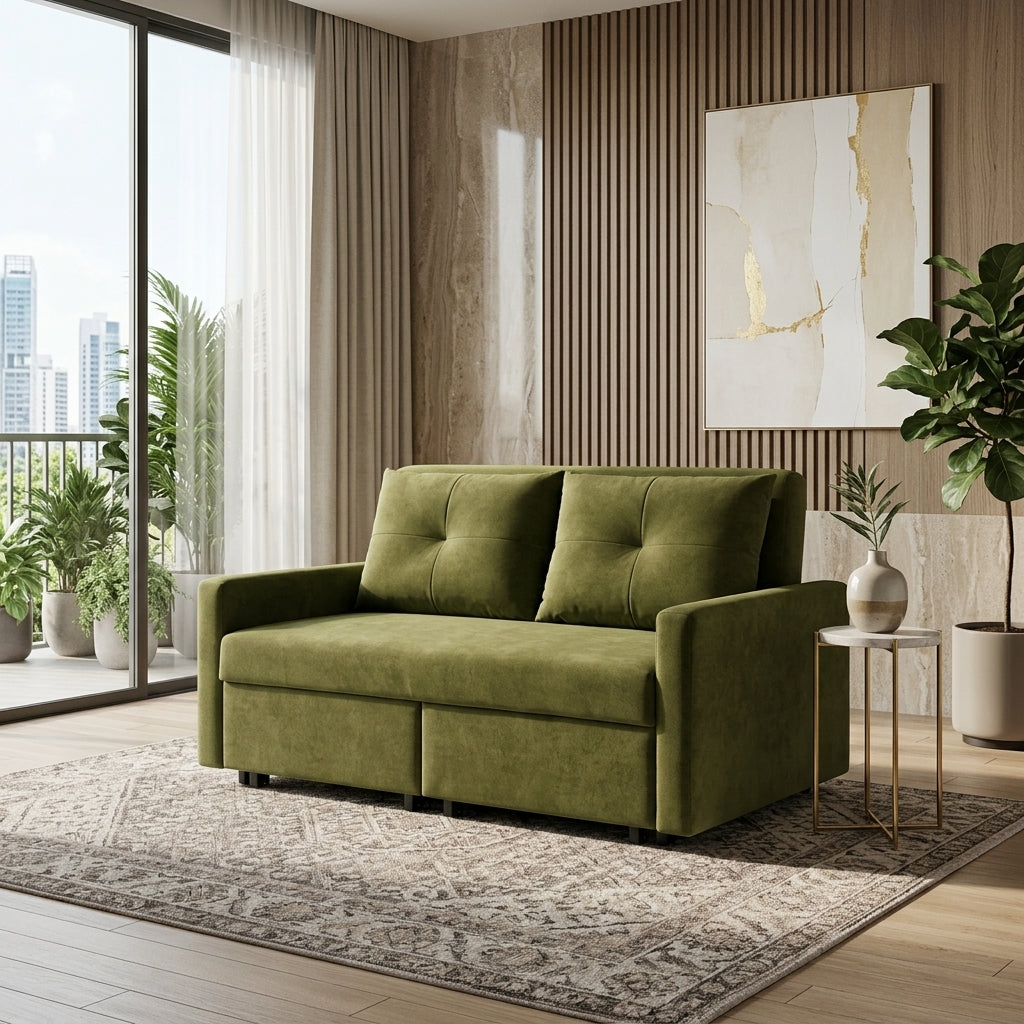 Corbetts Pull-Out Sofa Bed with Grid-Tufted Backrest Cushions