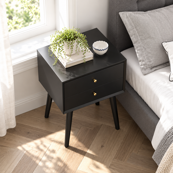 Farndon Red Oak Bedside Table with Two Drawers