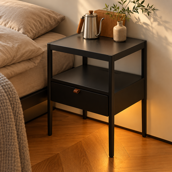 Eyam Red Oak Bedside Table with Drawer