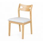 A light natural wood dining chair with a light gray upholstered seat cushion, shown from a three-quarter angle on a white background.