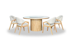 Dining table with four chairs on a white background