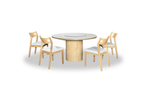 Dining table with four chairs on a white background