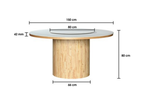 Measurement chart of a round table with dimensions labeled