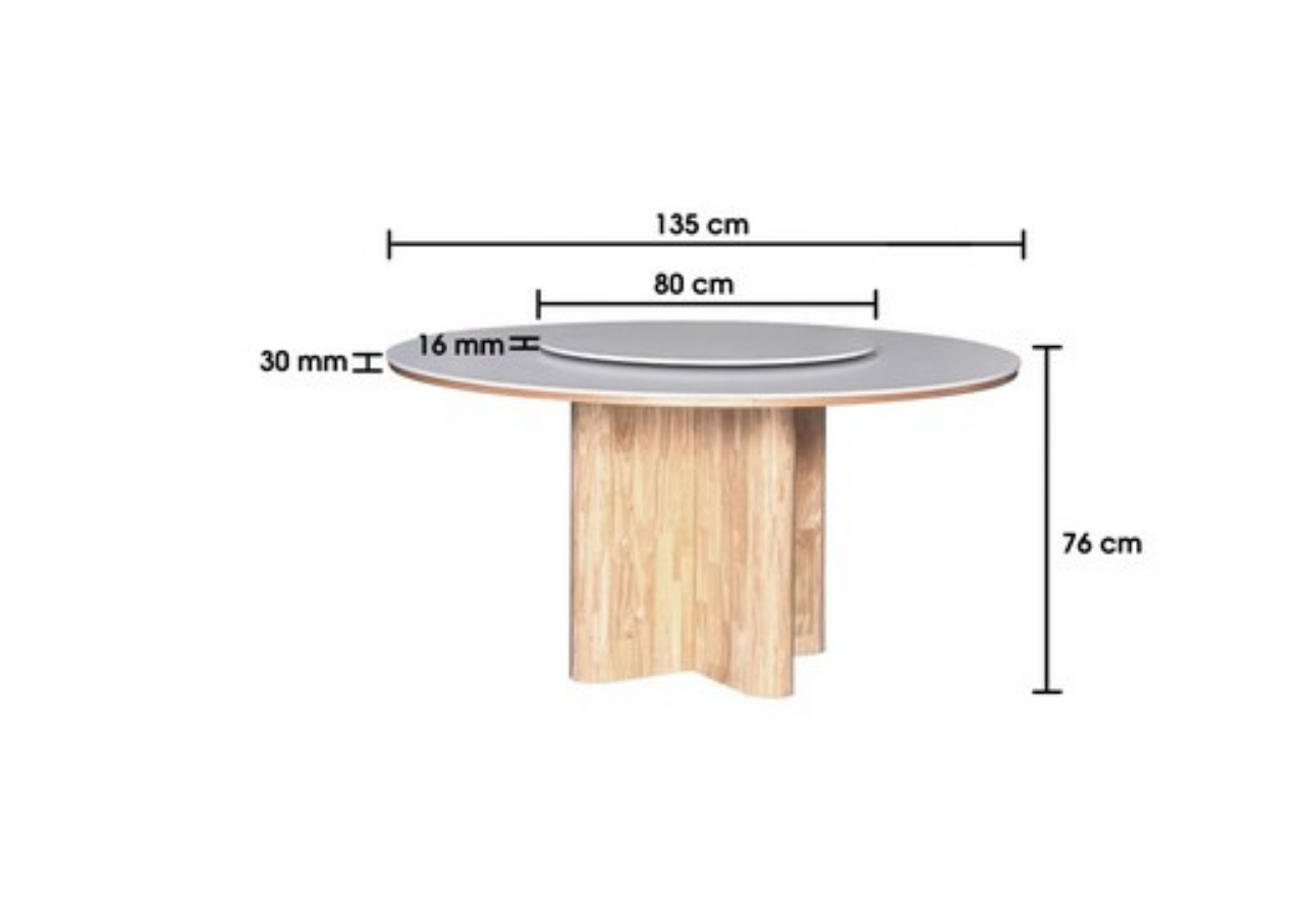 Round table with dimensions labeled on a white background