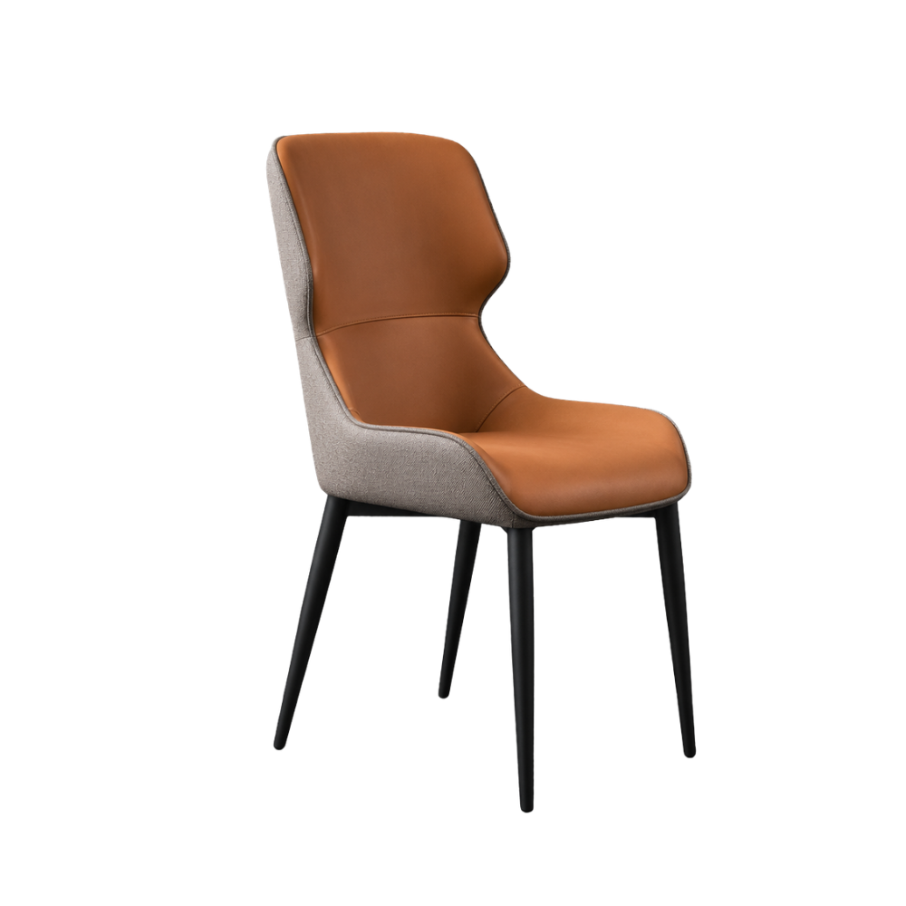 Chair with brown leather seat and backrest on a white background