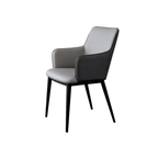 Modern chair with gray cushioned seat and backrest on a white background