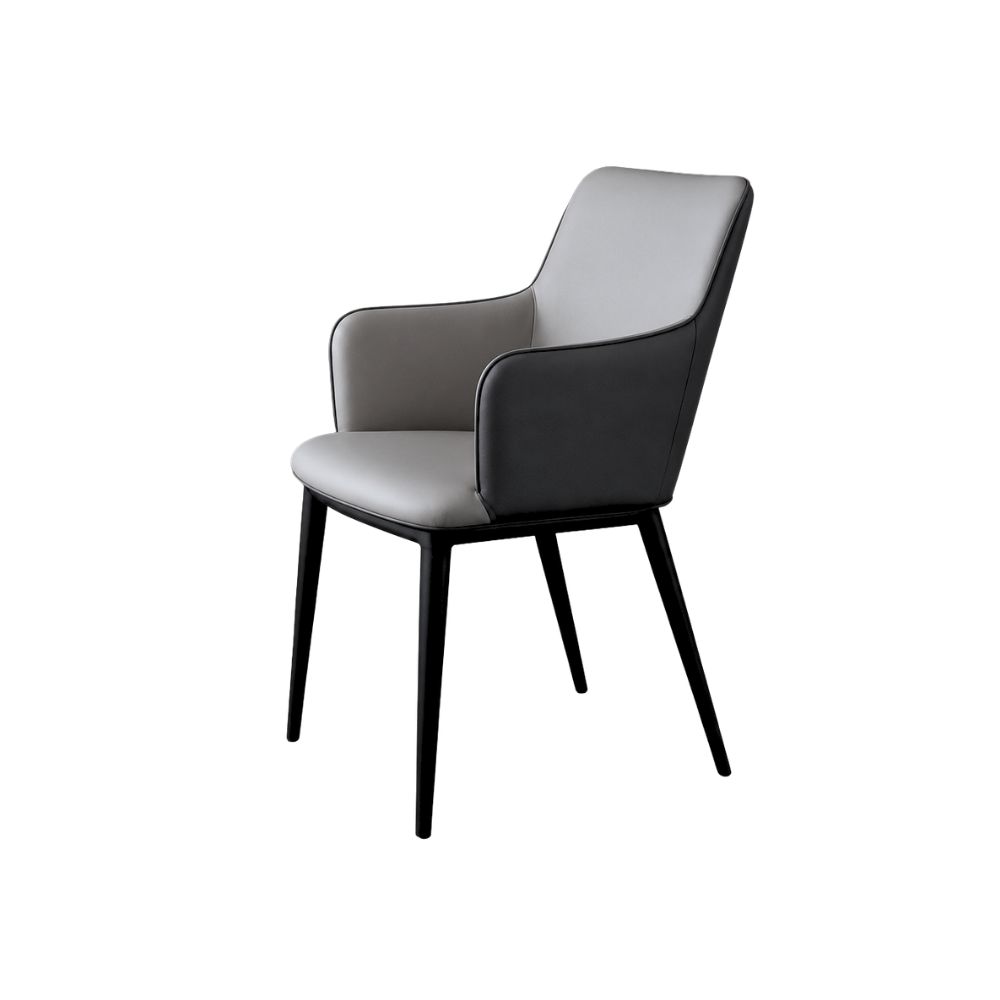 Modern chair with gray cushioned seat and backrest on a white background