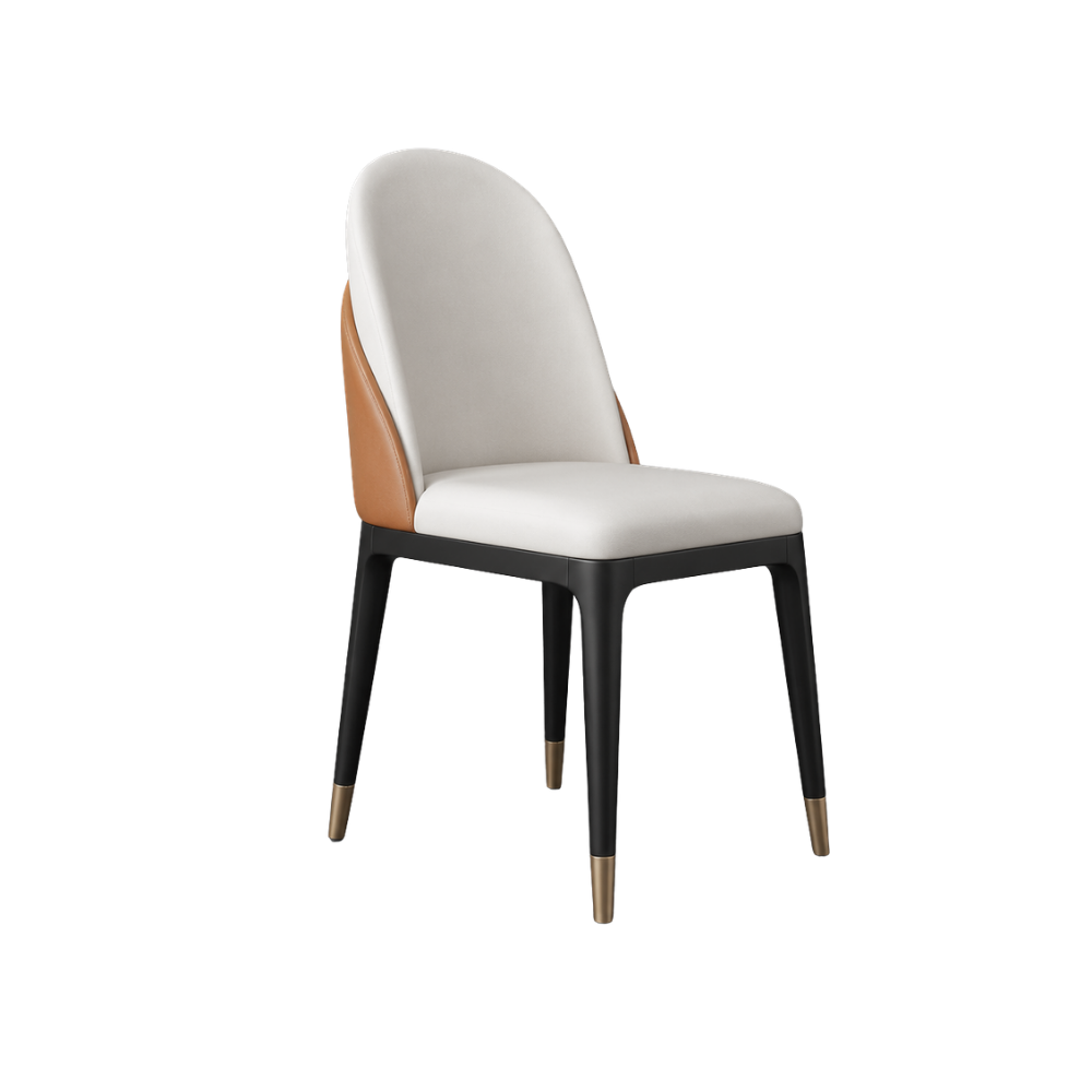 Modern chair with white seat and backrest, brown side panels, and black legs on a white background