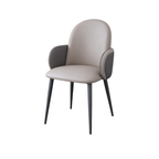 Modern chair with beige seat and backrest and dark gray armrests on a white background