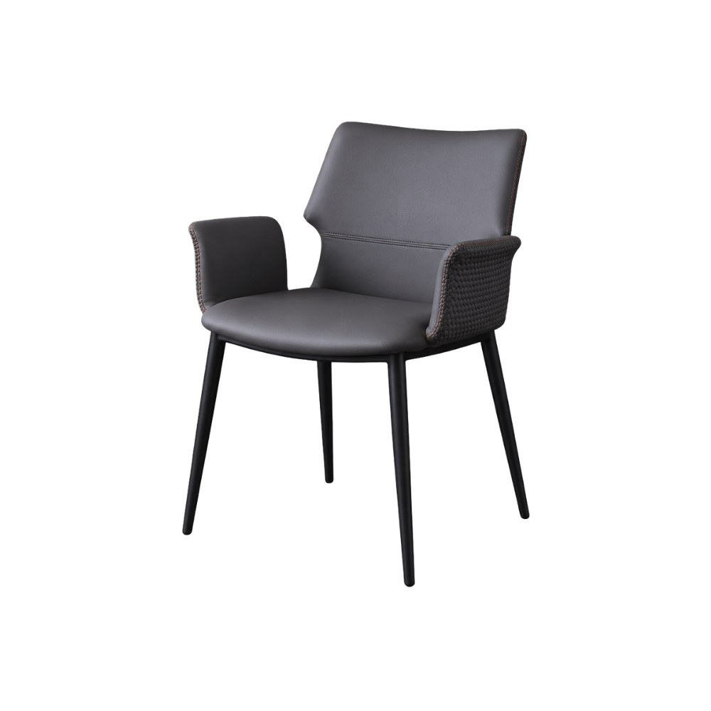 Gray chair with black legs on a white background