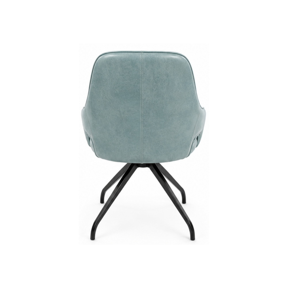 Gray chair with black metal legs on a white background