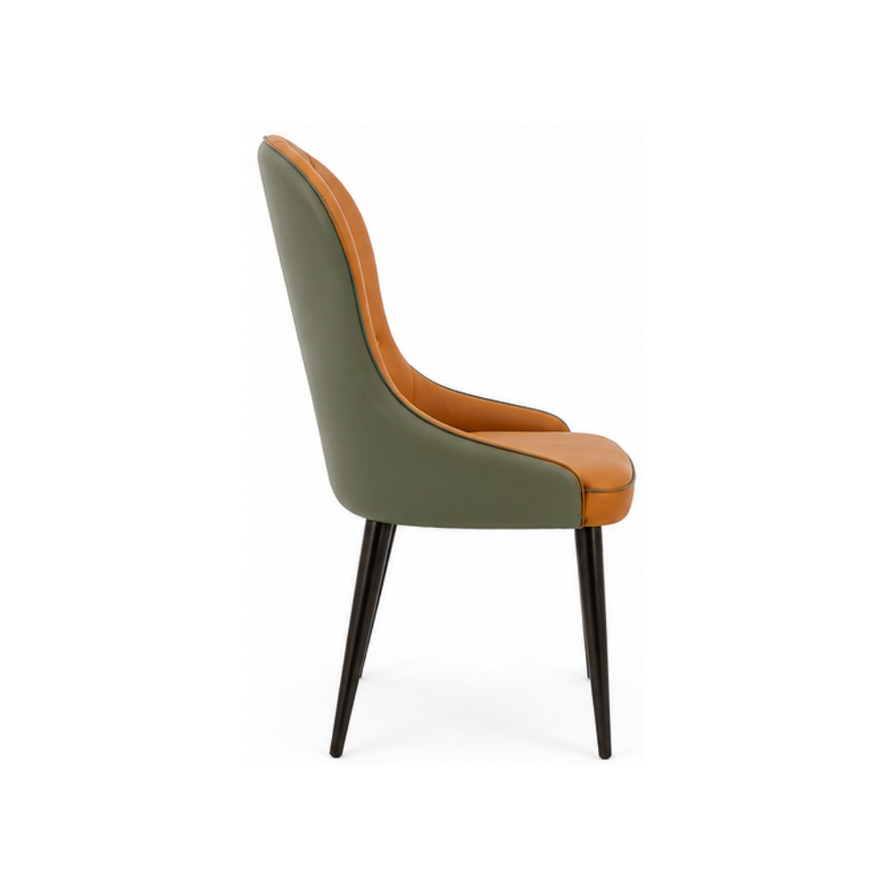 Chair with green and brown leather seat and back on a white background