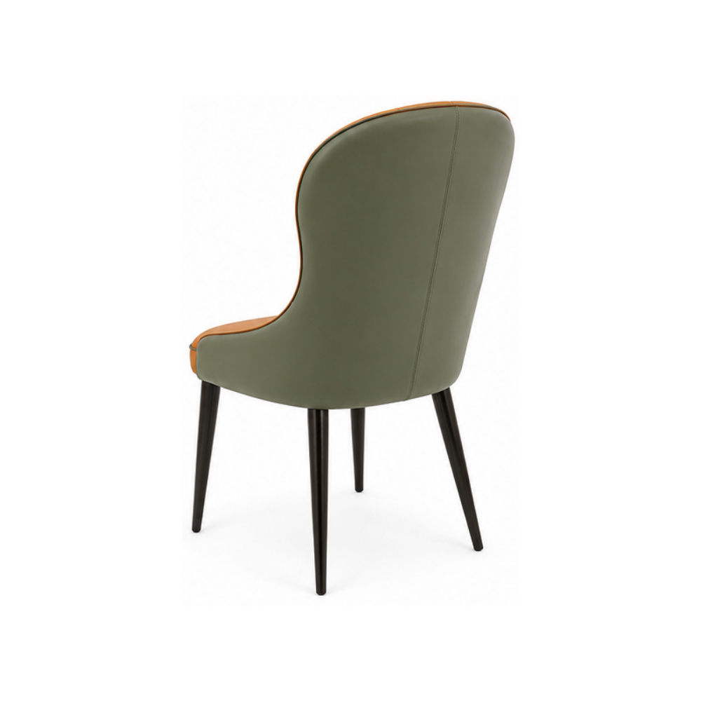 Green chair with black legs on a white background