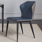 Modern chair with blue cushioned seat and backrest on a neutral background