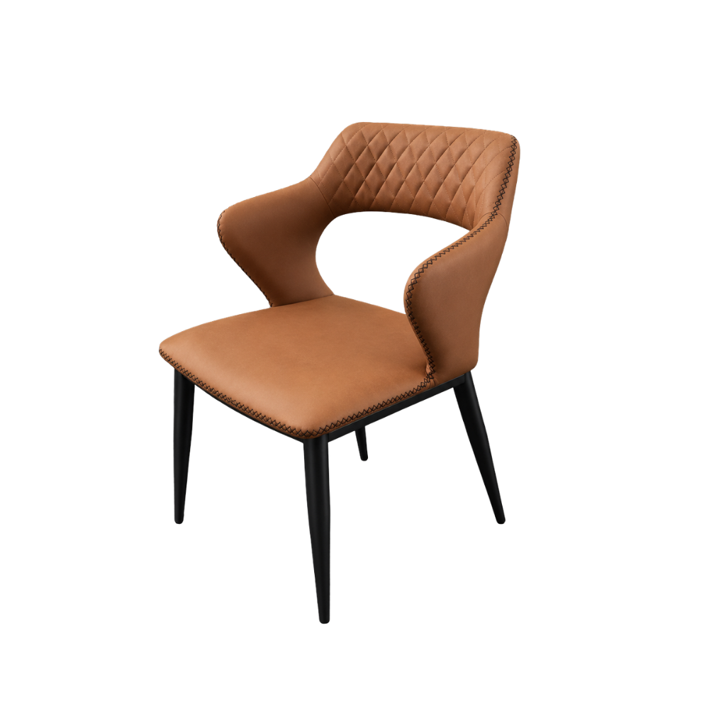Brown chair with quilted design on a white background