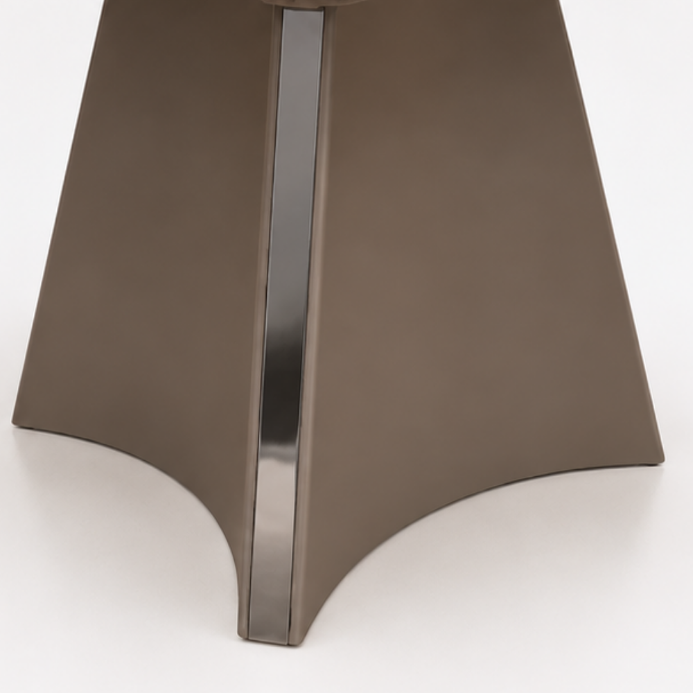 Brown stool with a metallic base on a white background