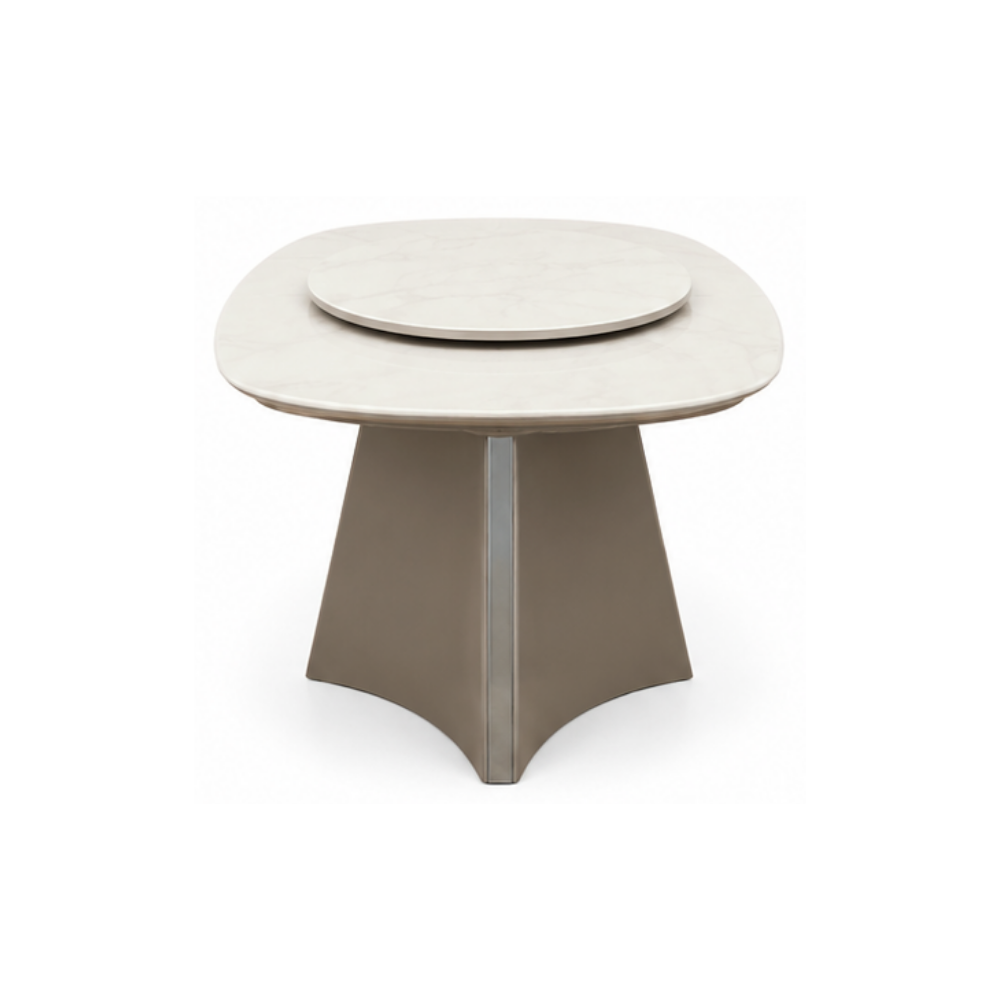 Modern side table with a unique base design on a white background