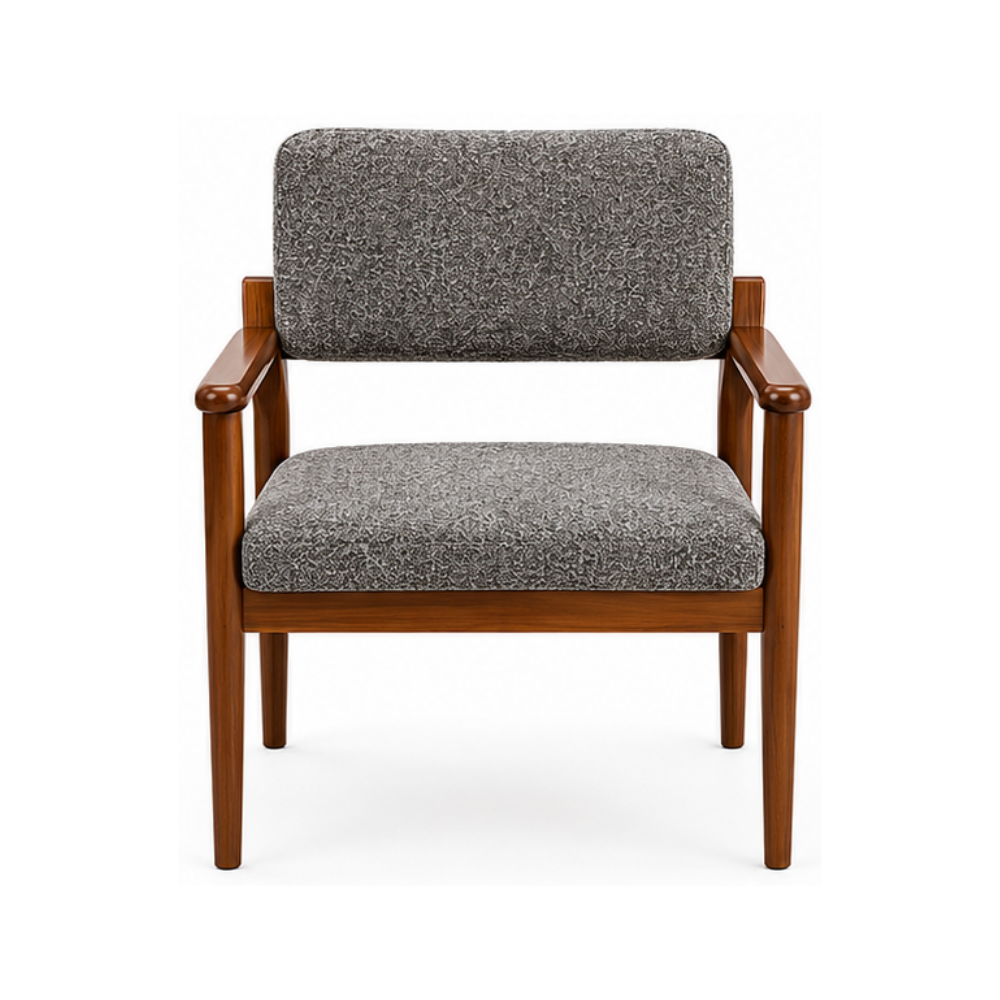 Chair with gray upholstered backrest and seat on a white background