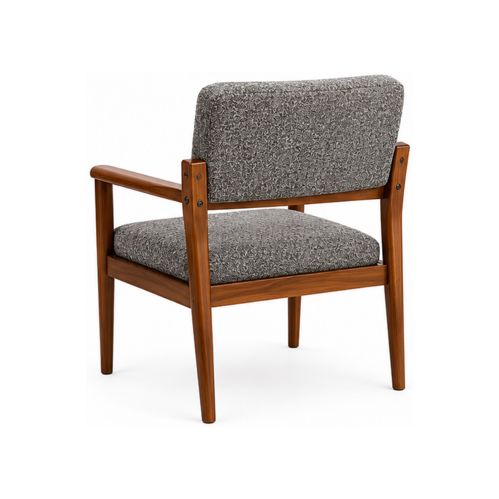Chair with gray cushioned backrest and seat on a white background