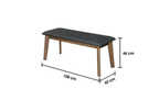 Black bench with dimensions labeled on a white background