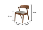 Wooden chair with dimensions labeled on a white background
