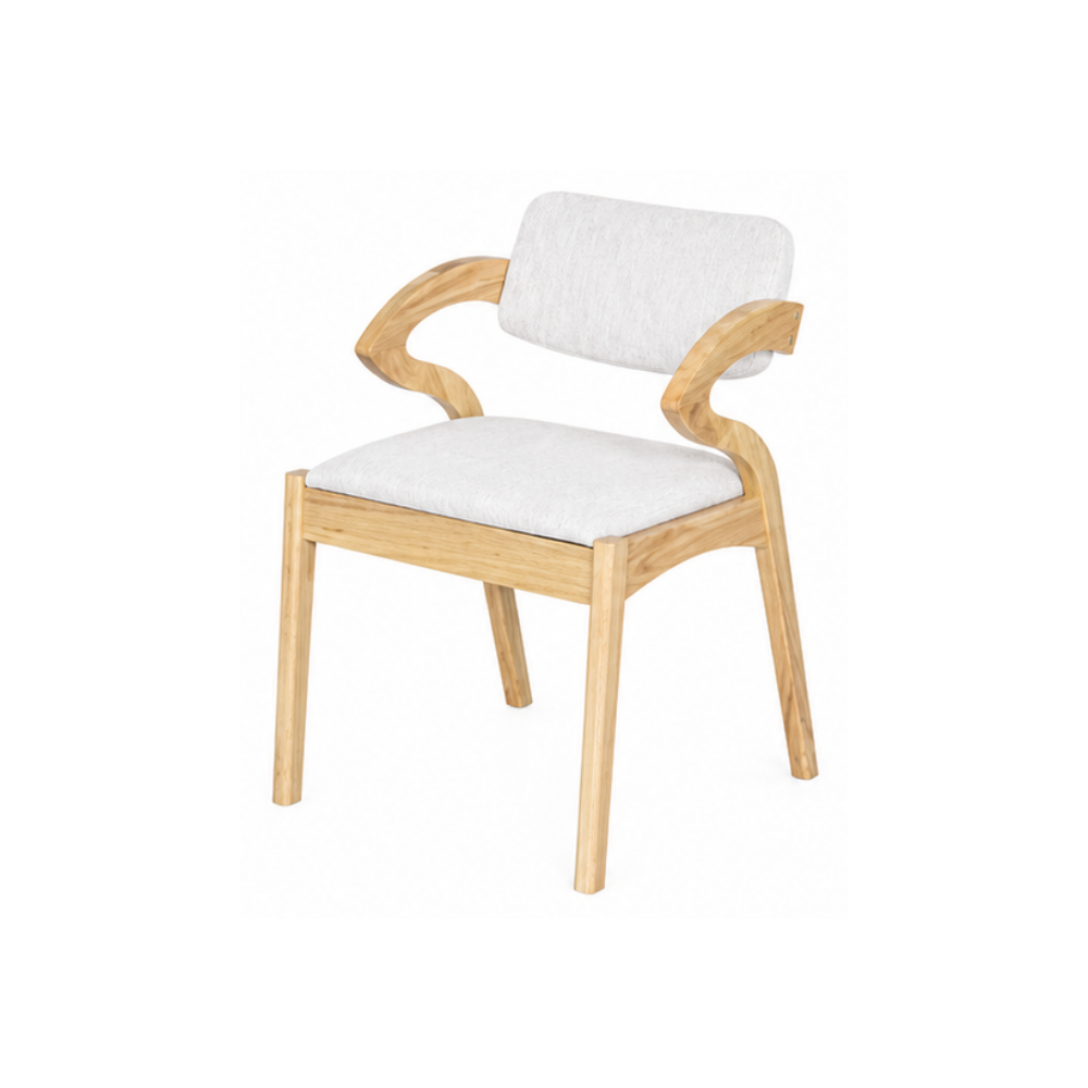 Wooden chair with white cushion on a white background