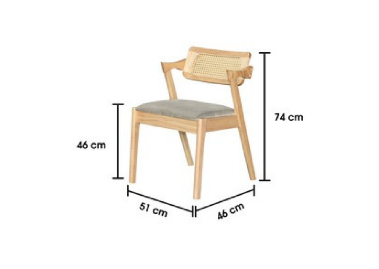 Chair with dimensions labeled on a white background