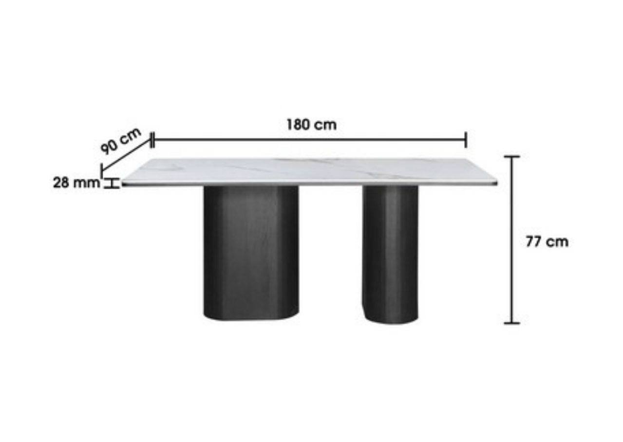 Table with dimensions labeled on a white background