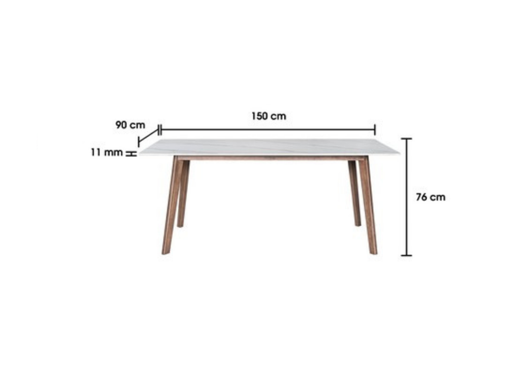Dining table with dimensions labeled on a white background