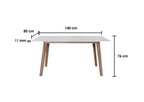 White table with dimensions labeled on a white background
