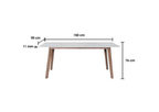 Dining table with dimensions labeled on a white background