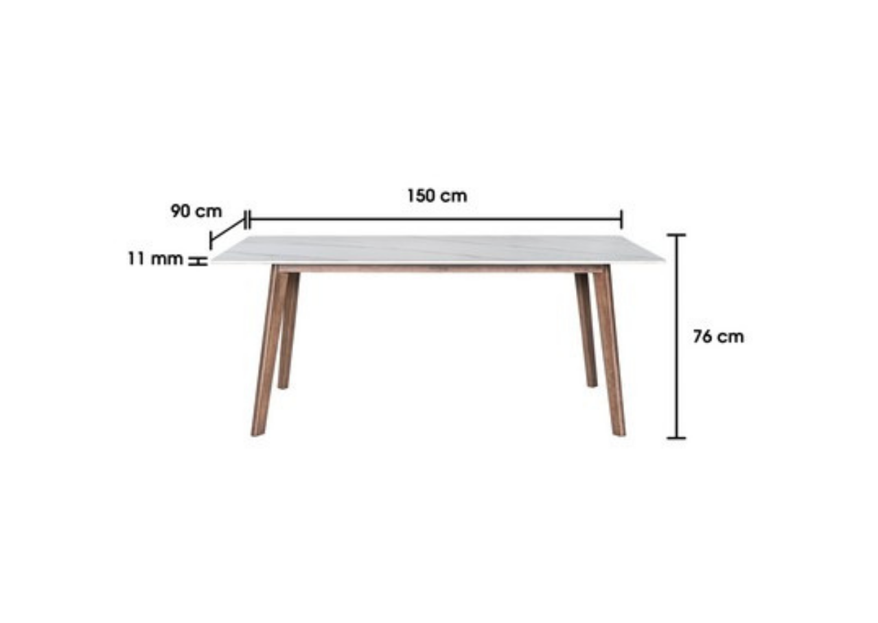 Dining table with dimensions labeled on a white background