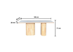 Dining table with dimensions labeled on a white background