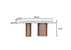 Dining table with dimensions labeled on a white background