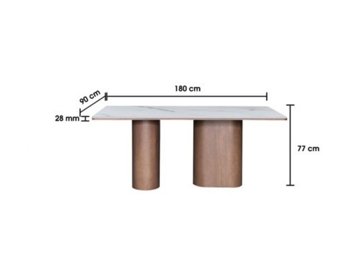 Dining table with dimensions labeled on a white background