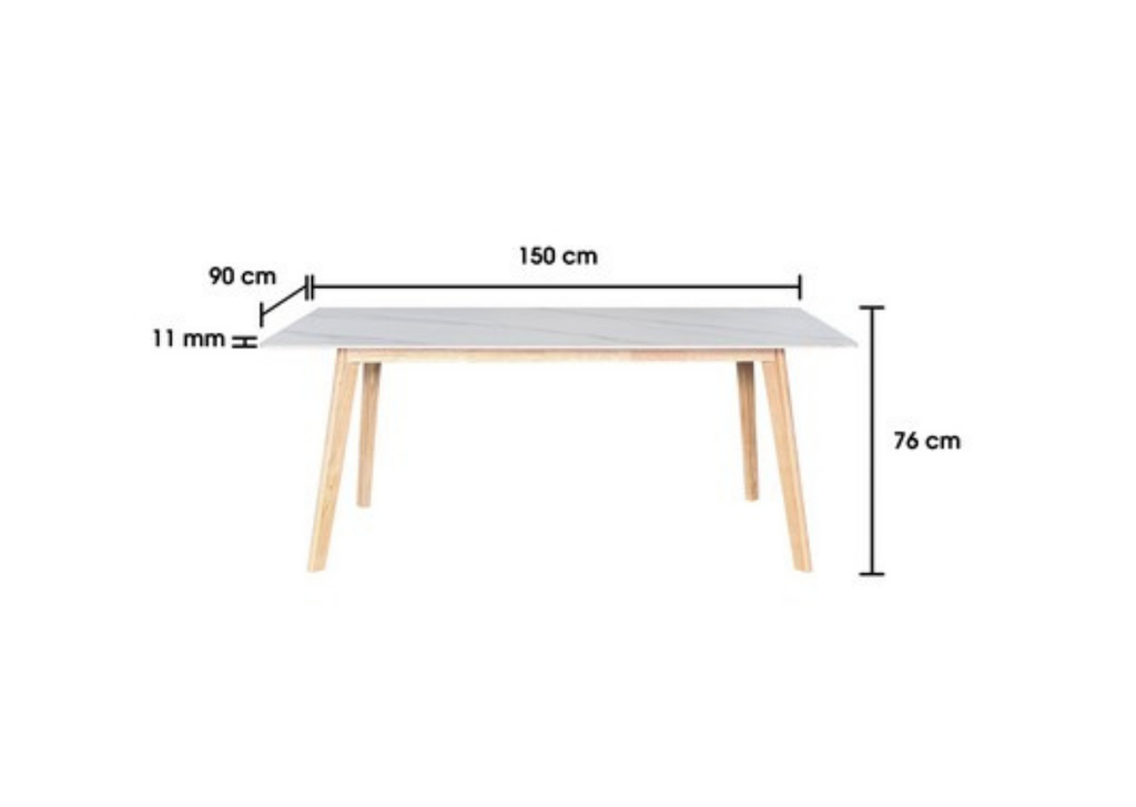 Table with dimensions labeled on a white background