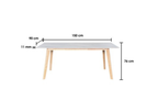 Table with dimensions labeled on a white background
