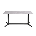 Rectangular table with a gray surface and black metal legs on a white background