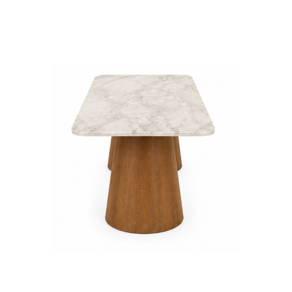 Small table with marble top and wooden legs on a white background