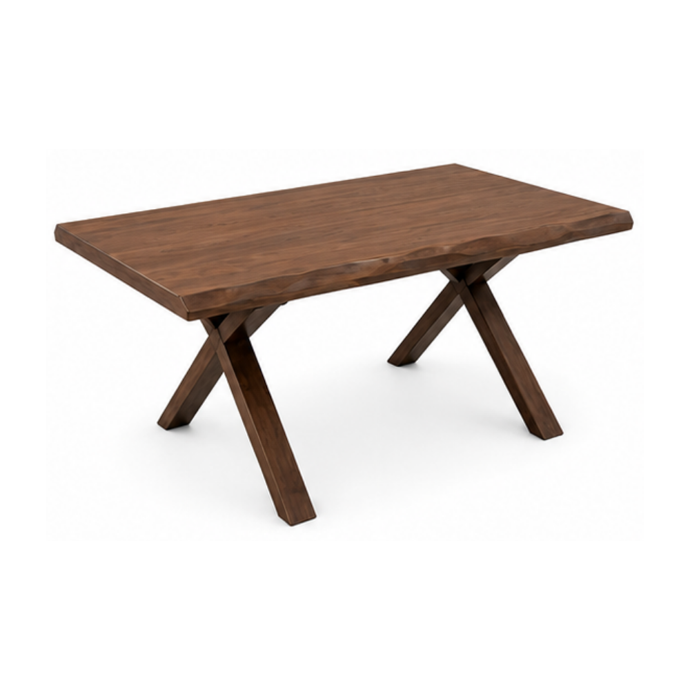 Wooden table with X-shaped legs on a white background