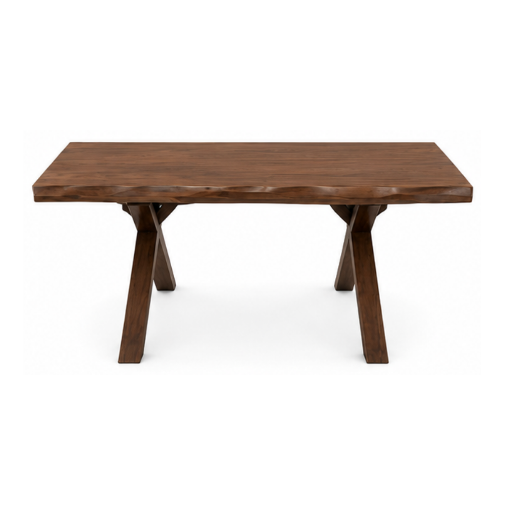 Wooden table with a natural finish on a white background
